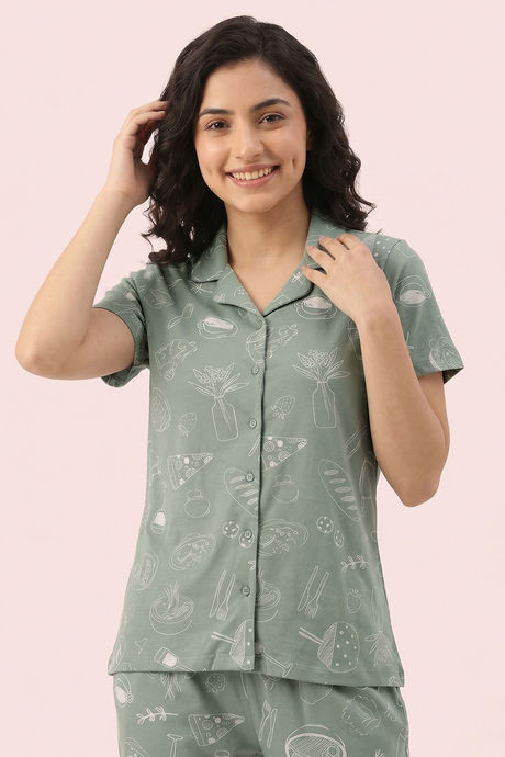 Zivame Knit Cotton Pyjama Set - Iceberg Green — image 4